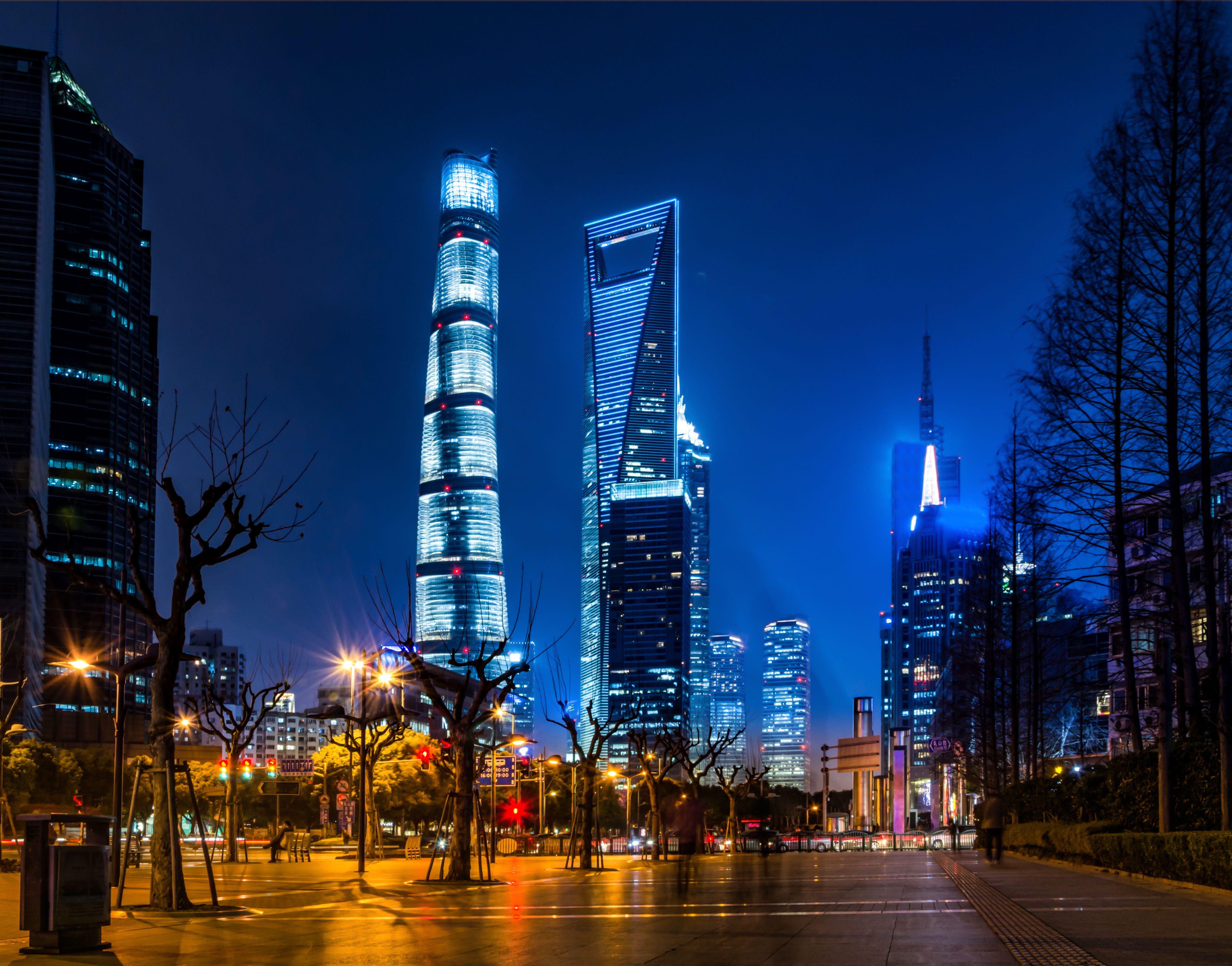 Stunning night view of Burj Khalifa and Dubai city lights